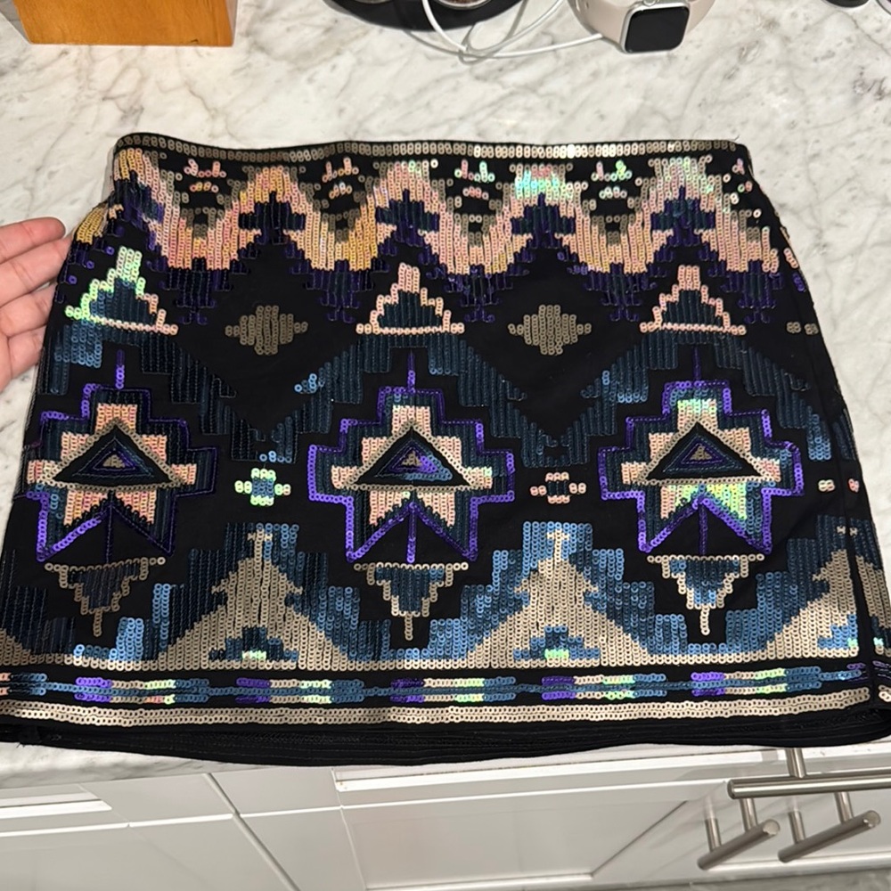 Express Black and Silver Sequin Mini Skirt